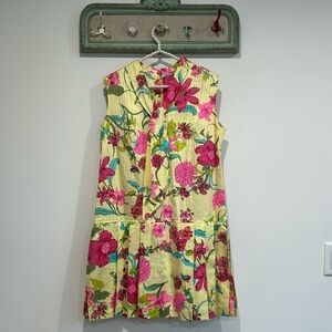 vintage 1960s liberty Circle drop waste floral mini dress yellow pink size 16